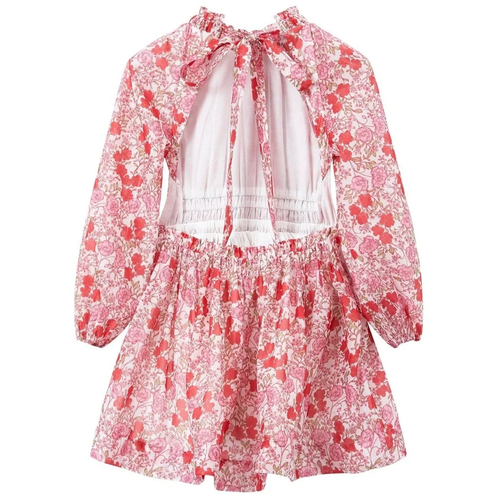 MARLO HOLLY Boutique Dress Pink Floral Smocked Waist Girls SIze 11-12 Years